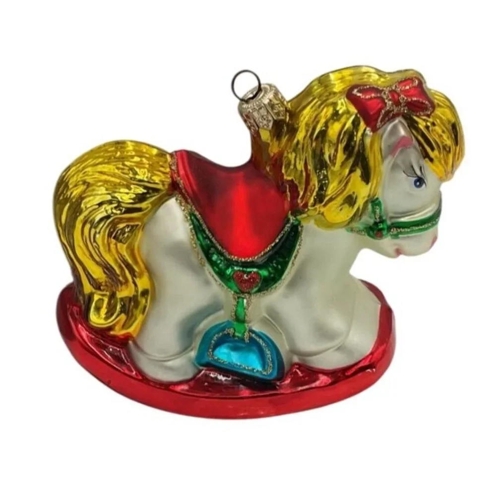 Vintage Christmas Ornament S. Adler Polonaise Glass Rocking Horse Original‎ Box